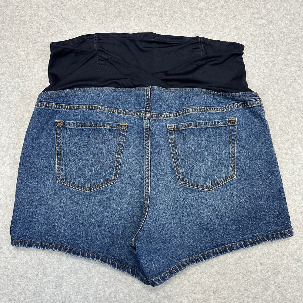 Isabel Maternity Midi Jean Short SZ 16 Medium Wash Denim Crossover Panel Stretch - Picture 3 of 11